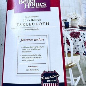 Better Homes Gardens Tablecloth 70 In Round Red White Blue Summer Blooms‎ PEVA
